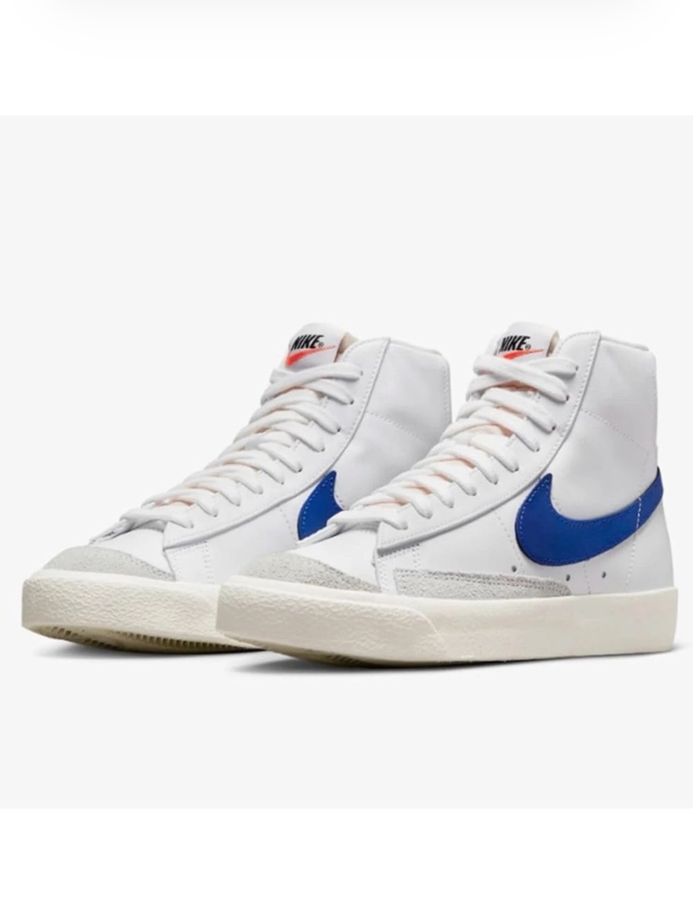 Nike White & Blue Leather Hi Top Lace Up Athletic Sport Sneaker Shoes 9.5